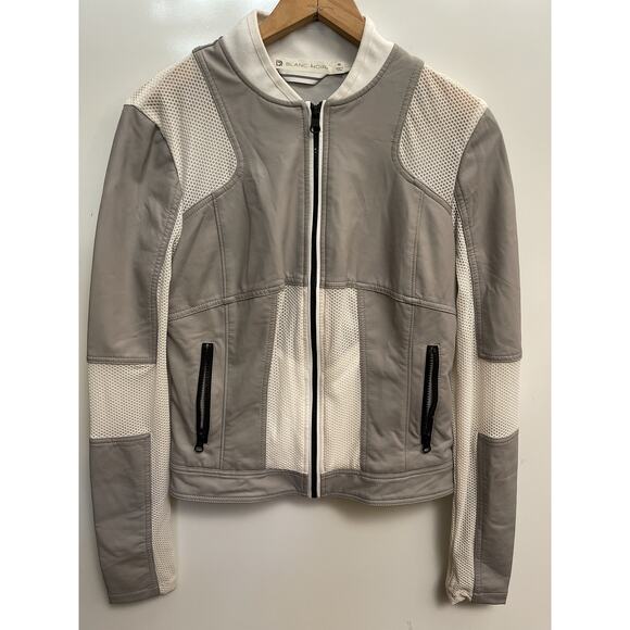 BLANC NOIR Women’s Run White Faux Leather Mesh Reflective Moto Jacket Sz M - Picture 1 of 6